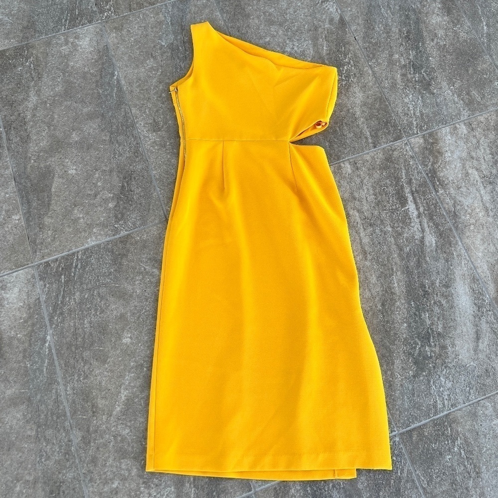 Gabrielle Union NYC Gold Yellow Sheath Midi Dress Size 4 - Picture 7 of 14